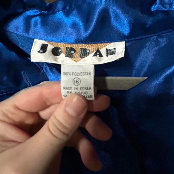 Vintage 80s excellent condition poly satin royal blue blouse size 16 XL - Picture 4 of 5